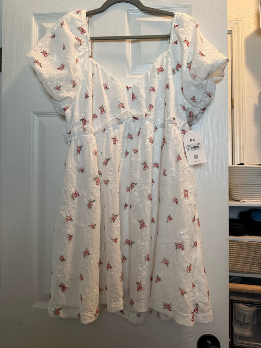 ARULA White Mini Dress with Pink Floral Print